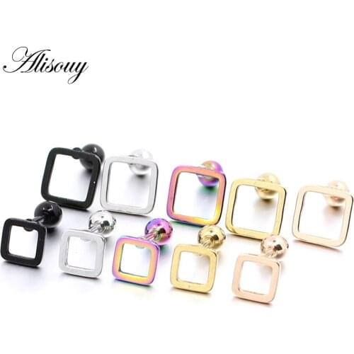 Alisouy 1 Pair Stainless Steel Ear Studs Earrings Geometric Shaped screw Back Earrings Women Men stud Earrings Punk style