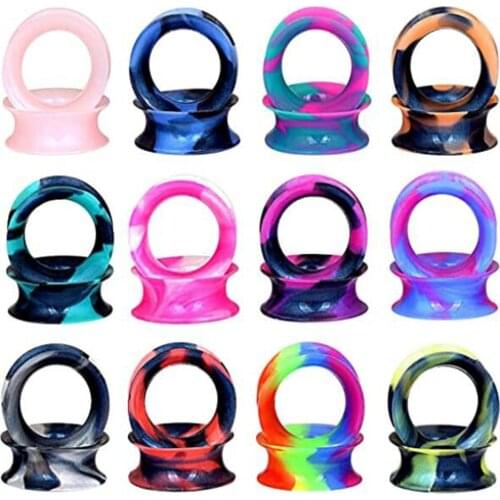 2pcs Silicone Flexible Ear Flesh Tunnel Plug Piercing Mixed Color Earlet Gauges Expansion Piercing Fashion Jewelry 6MM-25MM