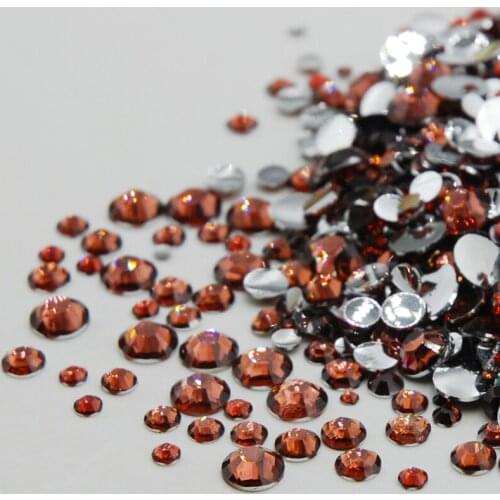 Mixed Sizes Flat Back Red Coffee Color Crystal 3D Nail Art Decorations Non Hot Fix Glue On Rhinestones For Nails Diy Strass