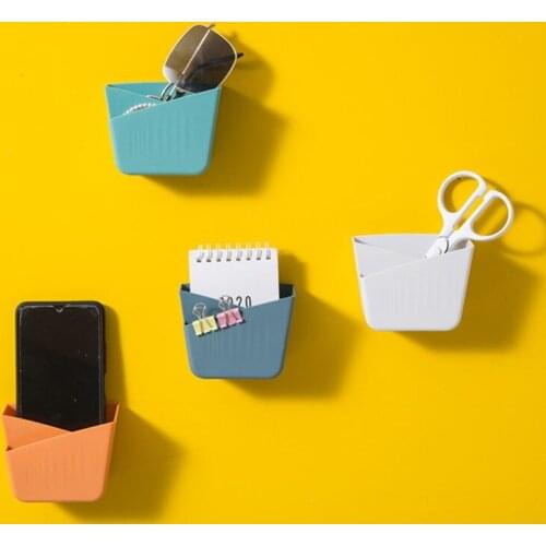 Simple Modern Solid Color Wall Mounted Punch-free Storage Rack Home Office Remote Control Mobile Phone Sundries Storage Rack