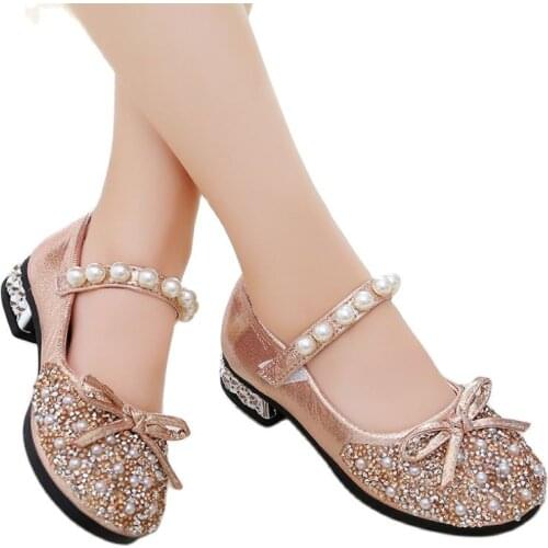 Summer Girls Shoes Bead Mary Janes Flats Fling Princess Glitter Shoes Baby Dance Shoes Kids Sandals Children Wedding Shoes Gold
