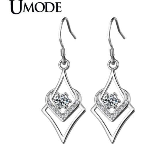 UMODE Trendy Fashion Clear Zirconia Rhombic Heart Drop Earrings for Women New Earring Jewelry Pendientes Mujer Moda AUE0418