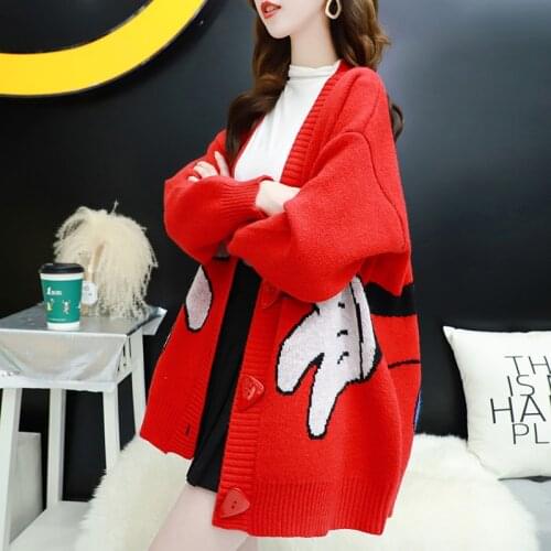 Spring Autumn Cartoon Pattern Cardigans Sweaters Korean Plus size Loose Knitting Sweater Casual Cardigans Long Women Casual Coat