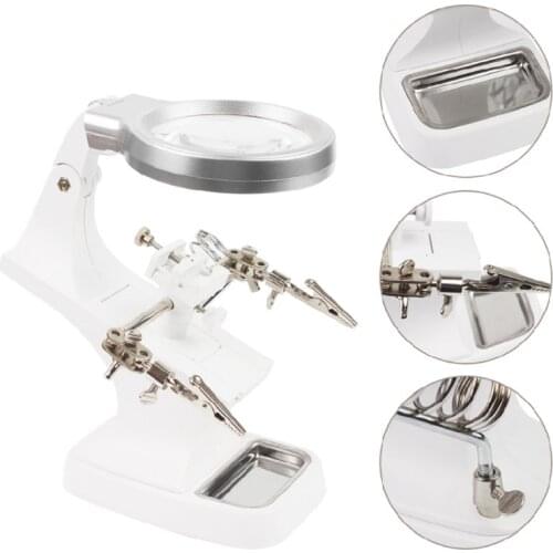 Rotating Hand Soldering Stand Welding Tool With Magnifying Glass LED Light Alligator Clip Holder Clamp Multifunction For Repairm