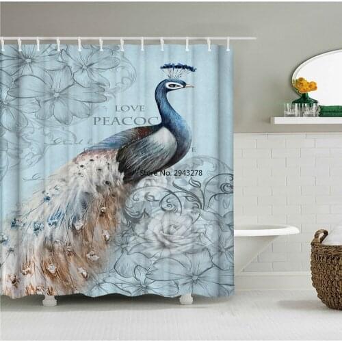 High Quality Chinese Peacocks Printed Fabric Shower Curtains Flower Birds Bath Screen Waterproof Bathroom Decor With 12 Hooks