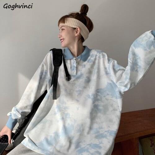 No Hat Hoodies Women Tie Dye Turn-down Collar Chic Sweet Colorful Chic Spring Autumn Thin Baggy Harajuku Tops High Street Hoodie