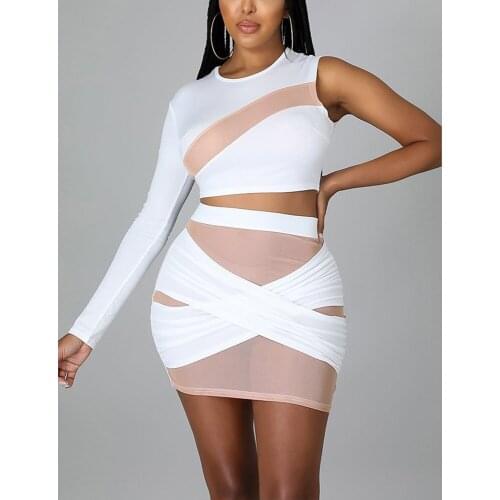 Skirt Sets Autumn New Outfits Women Matching Sets Patchwork Tops & Mini Skirt Sexy Evening Night Club Clothes 2 Pieces Sets Hot