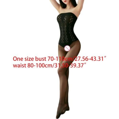 Women Sexy Perspective Bodystockings Strapless Hollow Out Net Bodysuit Pantyhose N0HE