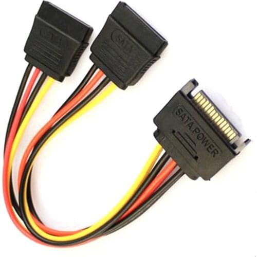 1PCS SATA 15 Pin Male To 2 SATA 15 Pin Female 15Pin Power cable HDD Y Splitter Universal Connector Adapter NEW