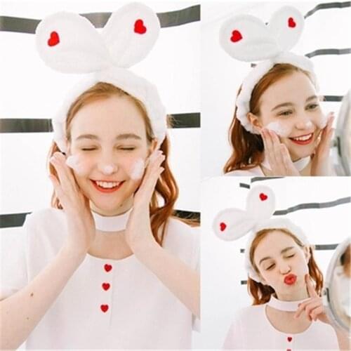 1PC Women Girls Headwear Big Embroidery Heart Love Rabbit Ear Soft Towel Hair Band Wrap Headband For Wash Face Bath Spa Make Up