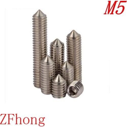 100pcs/lot DIN914 M5*4/5/6/8/10/12 Stainless Steel 304 Hex Socket cone point Set Screw With Taper Point