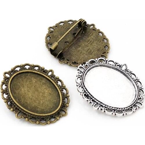 5pcs 18x25mm Inner Size Antique Silver Plated and Bronze Brooch Pin Classic Style Cameo Cabochon Base Setting Tray