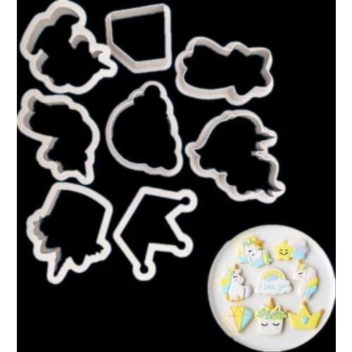 8pcs Unicorn Shape Plastic Biscuit Cutting Set Fondant Cake Decoration Tool Baking Mold Wedding Gifts Christmas Decoration