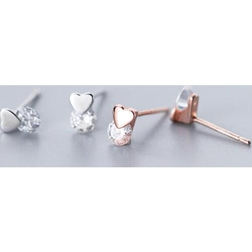 925 Sterling Silver Heart CZ Little Post Stud Earrings Women Jewelry A1101