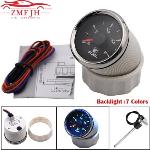 R ohm 52mm Auto Fuel Level Gauge Fit For 0-190/240-33ohm Marine Fuel Gauges Level Sensor Sending Unit With 7 Colors Backlight