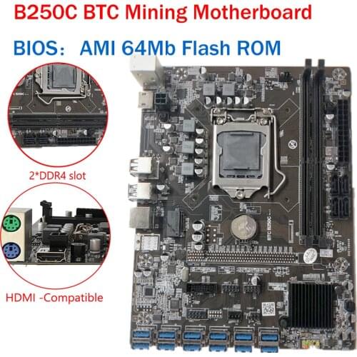 B250C BTC 12P Desktop Computer Mining Machine Motherboard PCI Express Graph Card DDR4 CPU Miner Board Supports LGA1151