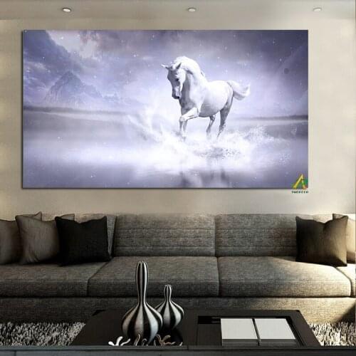 White Horse Keep Running in the River Modern Canvas Painting Digital Prints on Canvas Wall Art Picture Living Room Home Decor