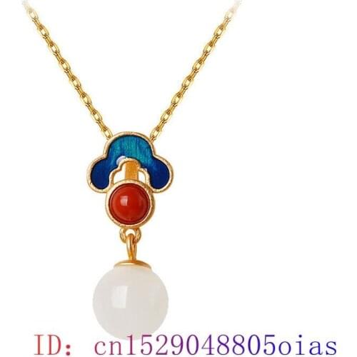 White Jade Bead Pendant Necklace Chalcedony Gemstone Gifts Fashion Zircon Chinese Natural Crystal Amulet Charm 925 Silver Women