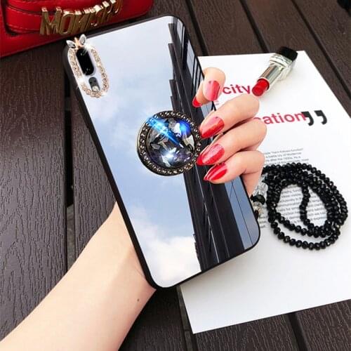 For Huawei Mate 40 30 20 Pro Lite Mate 20X 10 Honor V30 8X 9S 9X Pro 8 Lite 7X 8S Crystal Makeup Mirror Diamond Finger Ring Case
