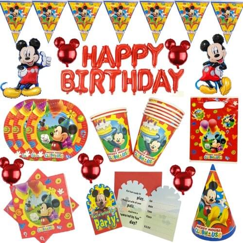 Red Mickey Mouse Children Theme Birthday Party Arrangement Decorative Paper Cup Draw Flag Tablecloth Disposable Party Supplies