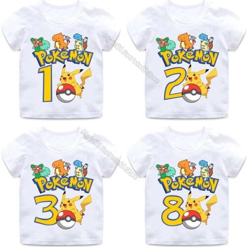Pikachu Baby Summer Clothes Pokemon Infant Boy Girl Birthday T Shirt Cartoon Printed Number Tops Kid Cotton Shirt Toddler Tees