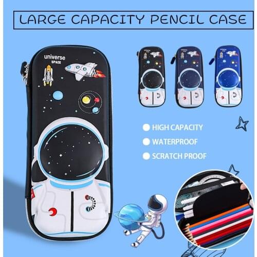 Cartoon Double Layer Large Capacity Pencil case astronaut stationery box school boy pencil box waterproof pen case Pencil bag