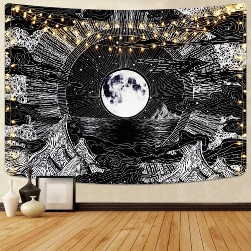 Hawkalice Moon And Star Tapestry Clouds Tapestries Black Tapestry Hippie Psychedelic Mountain Tapestry For LivingRoom Bedroom