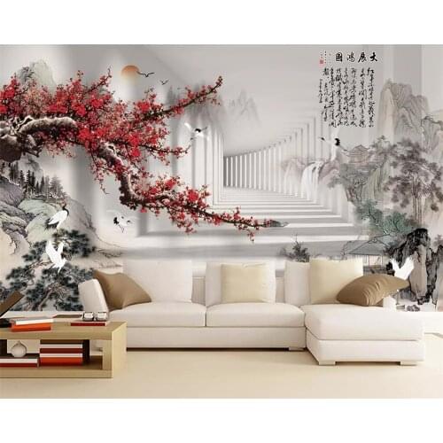 Customized Wallpaper Photos Chinese Landscape Plum Blossom TV Background Wallpaper Home Decor Living Room Bedroom 3D Wallpaper