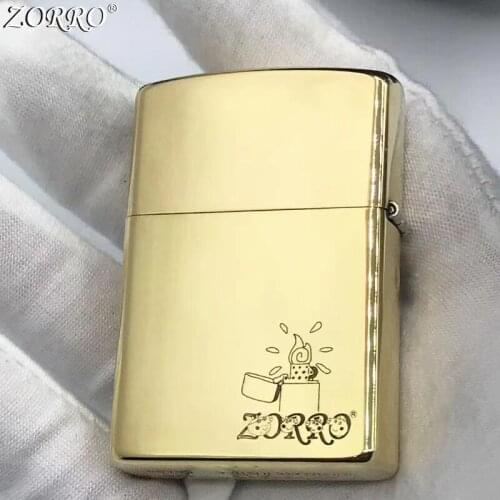 Zorro Kerosene Lighter Pure Copper Carving Classic Lovely Cartoon Pig Pattern Gasoline Lighter Men Gift Outside Tool