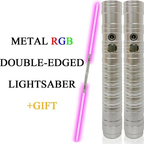 Double-edged Laser Sword RGB Color Changing Lightsaber Two In One Switchable Light Saber Metal Hilt Cosplay Sound Blaster Toy