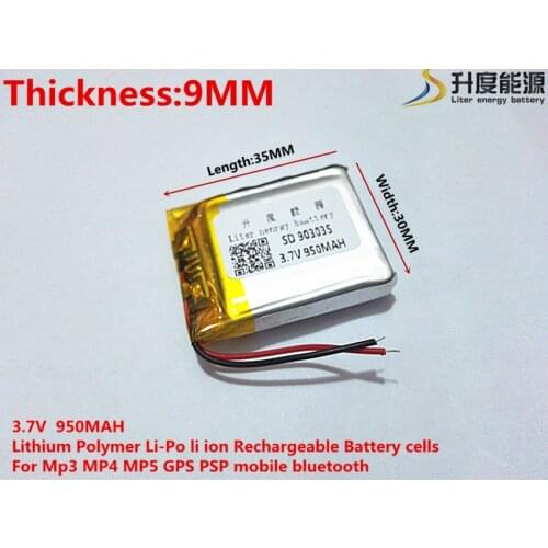 Li-po 3.7V 950mAh 903035 Lithium Polymer Li-Po li ion Rechargeable Battery cells For Mp3 MP4 MP5 GPS