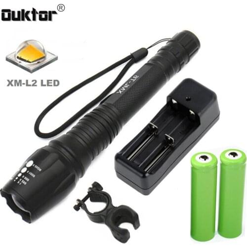 Zoomable Torches 6800lm CREE xml-T6 L2 led Bike flashlight Zoom Torch Lighting Lamp light +2x 18650 Battery + Charger+ Bike clip