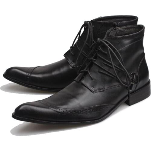 Fashion British Style Mens Winter Boots Patent Leather Male Formal Party Shoes Fashion Men Lace Up Shoes Botas Hombre Cuero