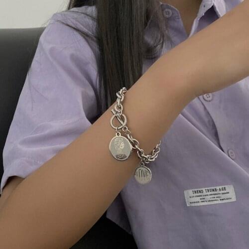 QiLuxy Fashion Coin Portrait Charm Bracelet Bangle for Women Armband Steampunk Lock Chunky Chain Bracelets Friend Jewelry