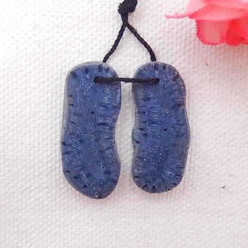 Natural nugget blue coral drilled earring beads,stones for earring making 29x13x4mm,4.5g