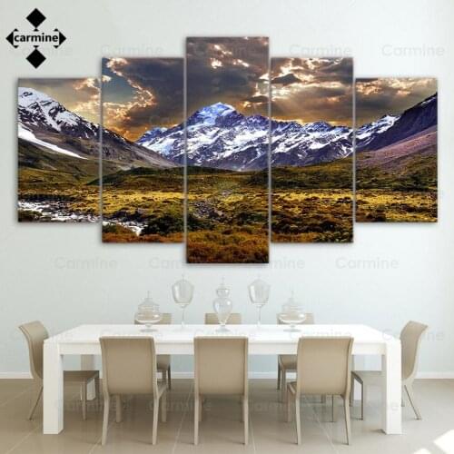 Sky Ice Mountain Paintings On Canvas Grassland Natural Landscape Wall Art Pictures 5 Pieces for Living Room Decoration Frameless