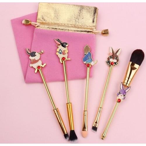 Fancy 5pcs Robbit Theme Cosmetics Beauty Tool Makeup Brushes Powder Foundation Shadow Blush Pink Soft Hair Highlighter Brush