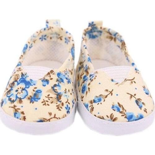 Canvas Shoes Elastic Band Printed Flowers Shoes For 18 &43 Generation Girl`s Cm Doll New Inch For Our Born Baby C1W0