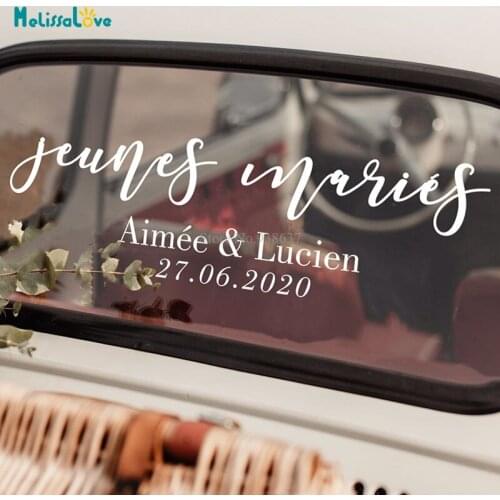 Jeunes Mariés Personlized Name Date Newly Weds French Wedding Car Window Decal Party Sign Removable Vinyl Stickers BA348
