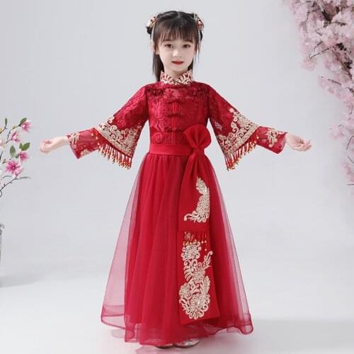 Flower Girl Dress Han Fu For Girl Kids Dramaturgic Robe Dress Chinese Traditional Ancient Embroidery Dresses Dande Wear Cosplay