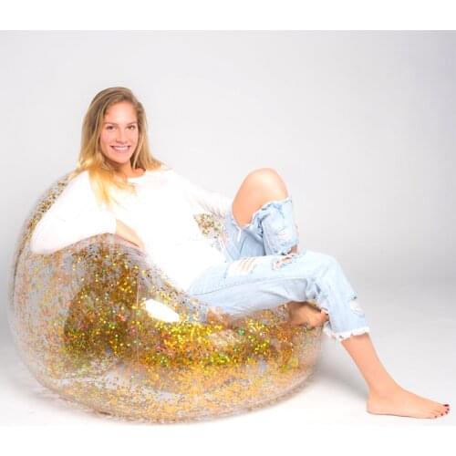 Transparent Shiny Inflatable Sofa Lazy Bean Bag Air Outdoor Camping Folding Portable Beach Bed Recliner Chair Stool Couch Puff