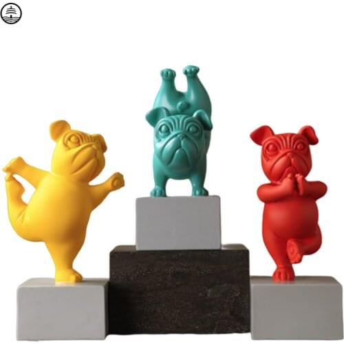Yoga Puppy Resin Decoration Painted Animal Sculpture Crafts Children Toy Bulldog Birthday Gift Home Decoration Accessories A783