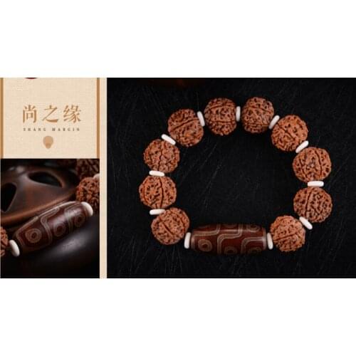 Six petals red stripes Vajra Bodhi beads five flap men Bracelet