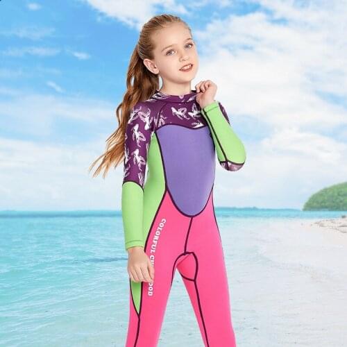 2021 New Cartoon Girl Rushguard Long Sleeve Diving Suit Outdoor UV Protection One Piece Swimsuit for Girls Thermal Quick Dry