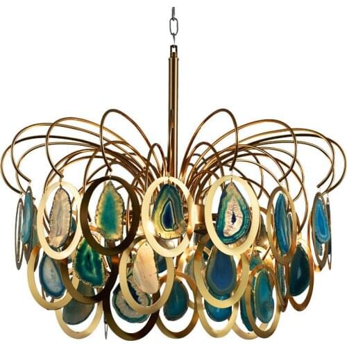 Modern Chandeliers Luxury Agate Suspension Light Creative Blue Restaurant Hotel Hanging Lighting Home Fixture Chandelier PA0502