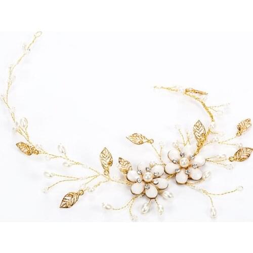 SLBRIDAL Handmade Ribbon Rhinestones Crystals Pearls Flower Bridal Wedding Headpieces Hair Vine Hair accessories Headband Women