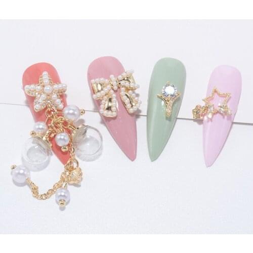 Nail Jewelry Long Bracelet Chain Tassel Pendant Nail Art Decoration Pearl Metal Nail Rhinestones Ornament Nail Art Accessories