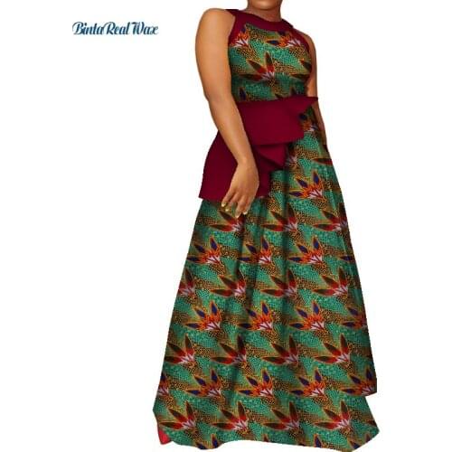African Sleeveless Print Kent Wax Skirt Sets for Women Bazin Riche African Clothing Customize Skirts Sets Party WY8543