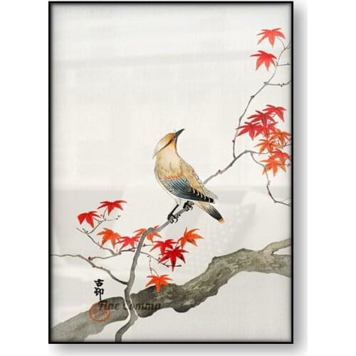 Japanese Art Poster Plague Bird on Maple Ohara Koson Vintage Woodblock Canvas Print Asian Wall Art Canvas Print Home Decor Gift