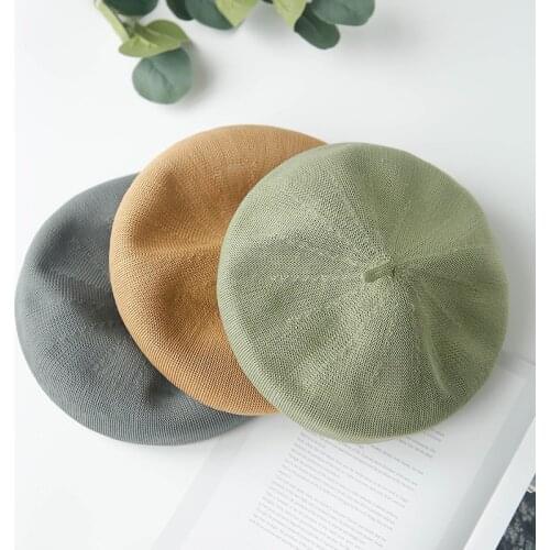 VISROVER 8 Colorways Summer Best Matched Holes Beret Female Soft Spring Hat Solid Sun Hat Women Yellow Boina Gift Wholesales